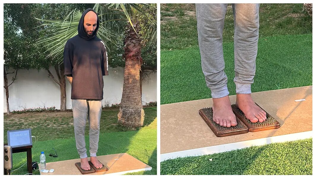 مردی که رکورد ایستادن طولانی روی میخ را شکست، یک نجات‌یافته از سرطان است/ عکس  