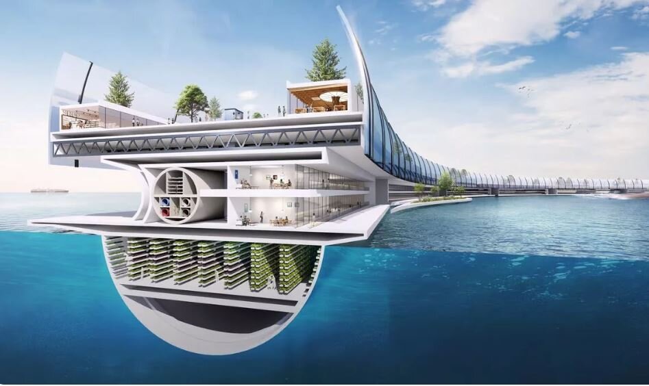 شهر شناور غولپیکر ژاپنی که سکوی پرتاب موشک دارد/ مقاوم برابر سونامیهای قدرتمند/ عکس