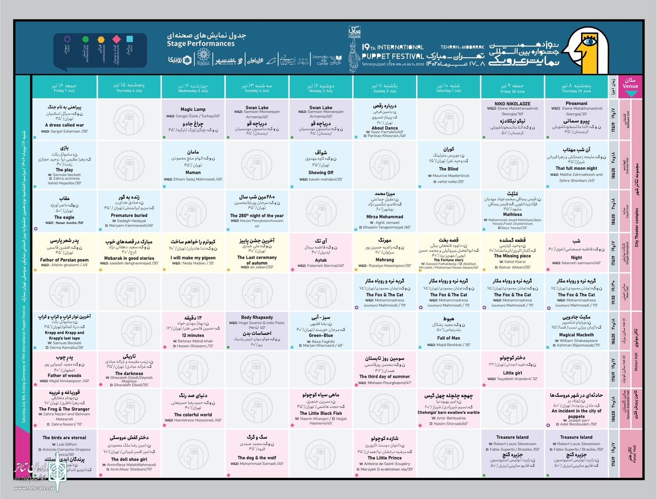 جدول اجراهای نوزدهمین جشنواره نمایش عروسکی تهران-مبارک منتشر شد