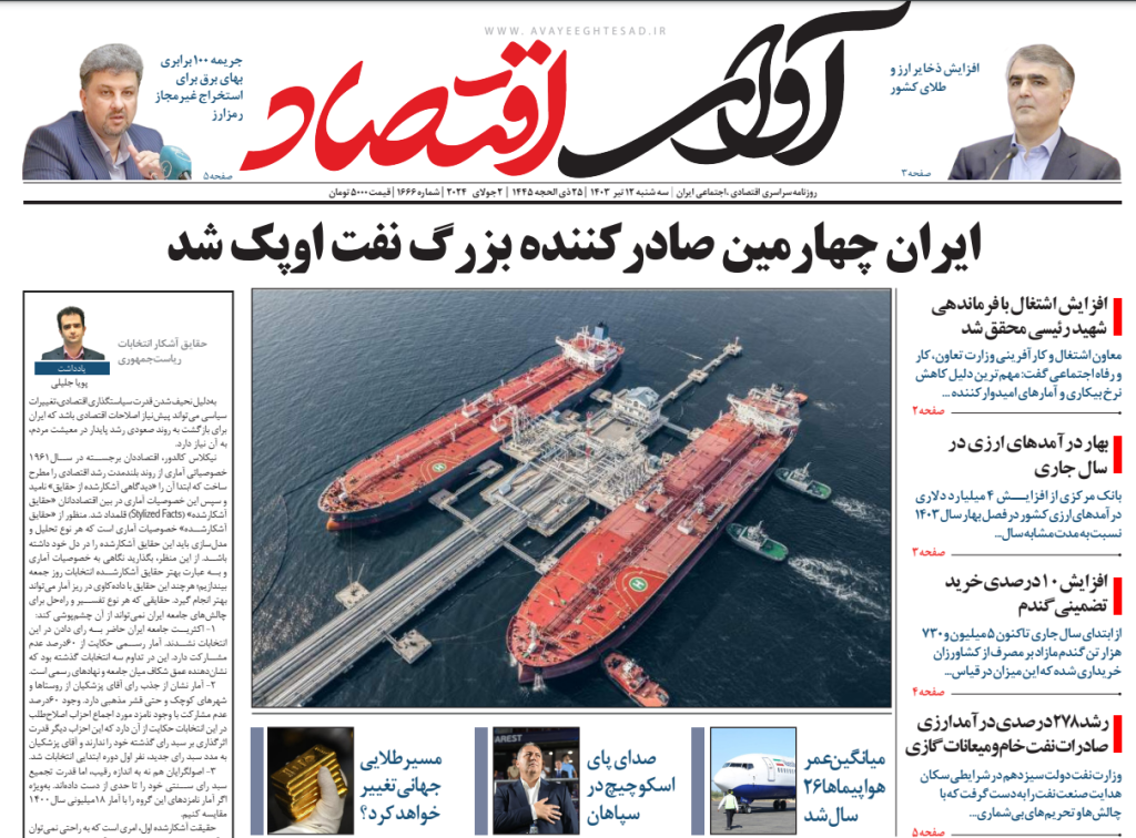 روزنامه آوای اقتصاد مورخ 1403/04/12